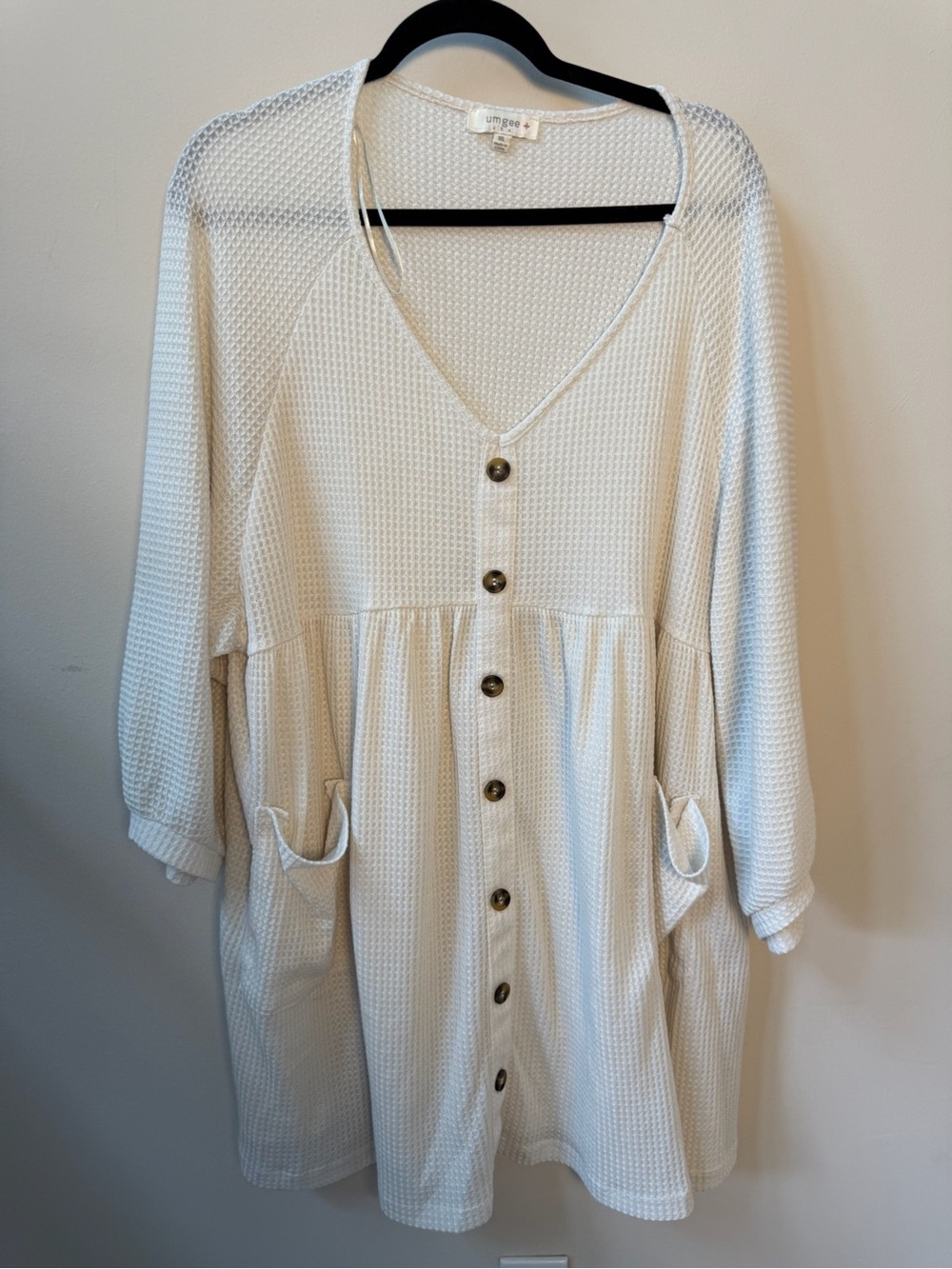 Umgee Cream Waffle-Knit Button Front Dress